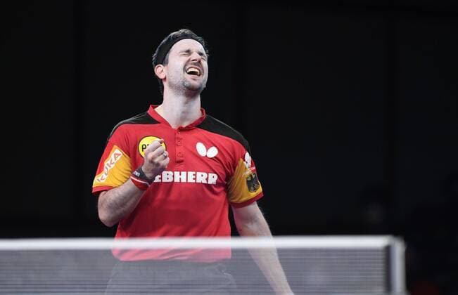 Bilder des Jahres 2021, Sport 11 November Sport Themen der Woche KW47 Sport Bilder des Tages (211128) -- HOUSTON, Nov. 28, 2021 -- Timo Boll of Germany celebrates after the men s singles quarterfinal match against Kanak Jha of the United States at 2021 World Table tennis, Tischtennis Championships Finals in Houston, the United States on Nov. 27, 2021. ) (SP)US-HOUSTON-TABLE TENNIS-WORLD CHAMPIONSHIPS-DAY 5 WuxXiaoling 