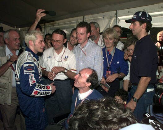AUTO - F1 1997 - EUROPE - PHOTO:DPPI THIERRY BOVY JACQUES VILLENEUVE ET DAMON HILL AMBIANCE FRANCK WILLIAMS FRANK WILLIAMS 1942 - 2021 DPPI Panoramic  00000223_008