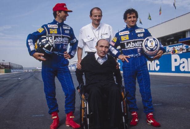 Damon Hill (gbr), Prost Alain (fra), Canon Williams with Frank Williams during the Grand Prix of South Africa on the Kyalami Grand Prix Circuit, from March 12 to 14, 1993 in Midrand, Gauteng Province, South Africa - FRANK WILLIAMS 1942 - 2021 DPPI Panoramic  1993_GP_Afsud_Williams_Prost_Hill