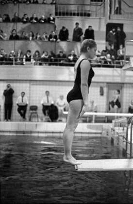 Soviet diver Tatyana Volynkina 5566665 16.06.1976 Ukrainian SSR. Soviet diver Tatyana Volynkina, international master of sports, trainee of Alexander Tkachenko (Dynamo Lviv) during a competition. V. Kutyirev Lviv Ukraine  Copyright: xV.xKutyirevx