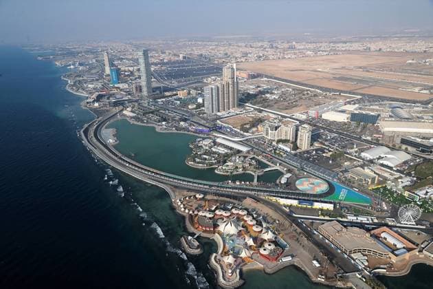Formel 1 Großer Preis von Saudi-Arabien 03.12.2021, Jeddah Corniche Circuit, Dschidda, Formel 1 Großer Preis von Saudi-Arabien ,im Bild Der neue Formel 1 Kurs in Jeddah aus der Hubschrauberperspektive.