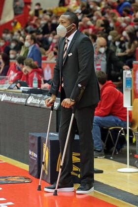 03.12.2021, xovx, Basketball 1. Bundesliga, easy Credit BBL, JobStairs Gießen 46ers - ratiopharm Ulm Assistenztrainer Tyron McCoy (ratiopharm Ulm), Freisteller Gießen Sporthalle Ost Hessen Deutschland (DE)