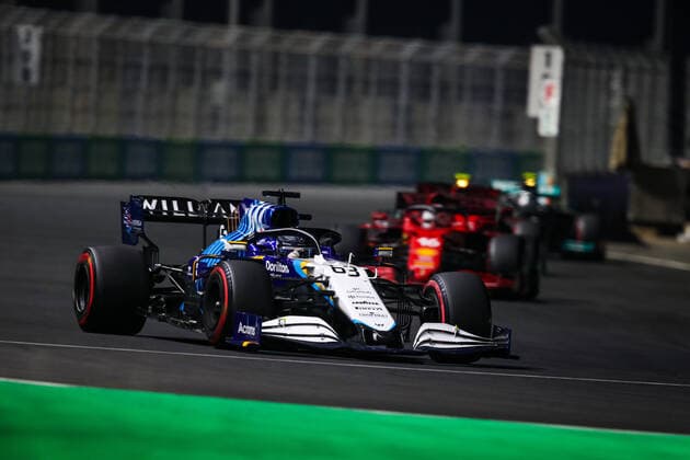 63 RUSSELL George (gbr), Williams Racing F1 FW43B, action during the Formula 1 stc Saudi Arabian Grand Prix 2021, 21th round of the 2021 FIA Formula One World Championship, WM, Weltmeisterschaft from December 3 to 5, 2021 on the Jeddah Corniche Circuit, in Jeddah, Saudi Arabia - F1 - SAUDI ARABIAN GRAND PRIX 2021 DPPI Panoramic  20211204_GOODEN_FG0O2383