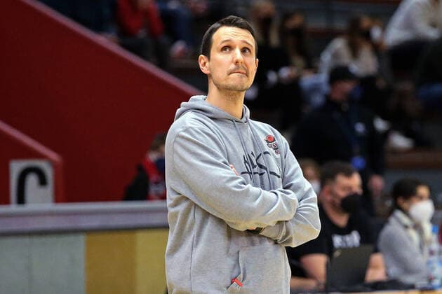 04.12.2021, xovx, Basketball 2. Bundesliga Pro B, Gießen 46ers Rackelos - White Wings Hanau Trainer Patrick Unger (Gießen 46ers Rackelos) Gießen Sporthalle Ost Hessen Deutschland (DE)