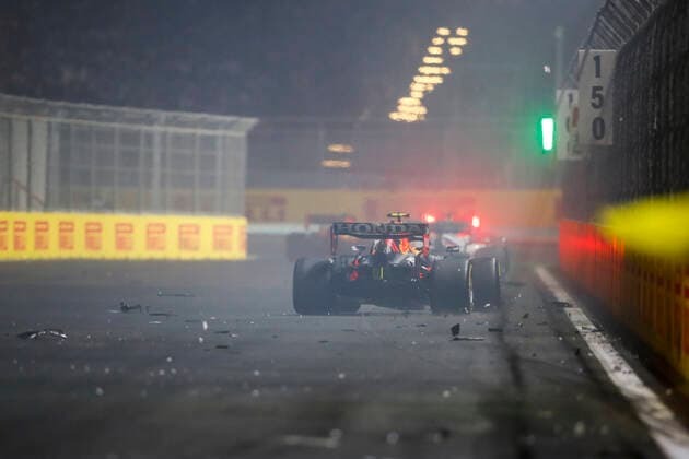 Crash of 11 Sergio Perez (MEX, Red Bull Racing), F1 Grand Prix of Saudi Arabia at Jeddah Corniche Circuit on December 5, 2021 in Jeddah, Saudi Arabia. (Photo by HOCH ZWEI) Jeddah Saudi Arabia