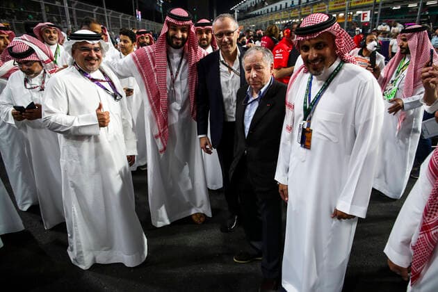 Mohammad Bin Salman Al Saud, Stefano Domenicali (ITA, President & CEO of Formula 1 Group), Jean Todt (FRA, FIA President), F1 Grand Prix of Saudi Arabia at Jeddah Corniche Circuit on December 5, 2021 in Jeddah, Saudi Arabia. (Photo by HOCH ZWEI) Jeddah Saudi Arabia