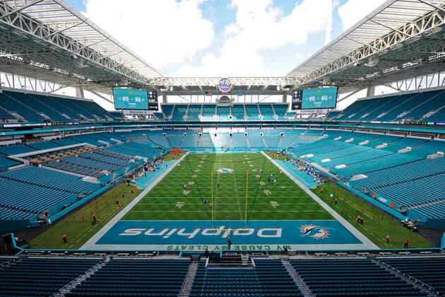 MIAMI GARDENS, FL - DECEMBER 05: An overview of the stadium before the NFL, American Football Herren, USA football game between the New York Giants and the Miami Dolphins on December 5, 2021, at Hard Rock Stadium in Miami Gardens, Florida. (Photo by Michael Allio Icon Sportswire) NFL: DEC 05 Giants at Dolphins Icon116211205046
