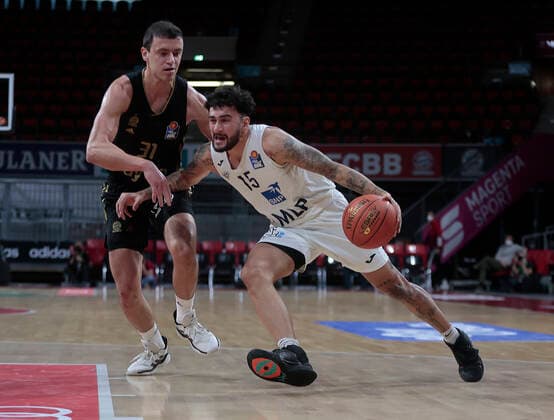 06.2021,BBL, FCB Basketball vs Heidelberg,FC Bayern, Audi Dome Muenchen, Basketball, im Bild: Zan Mark Sisko (FCB Basketball) vs Jordan Geist (Heidelberg)