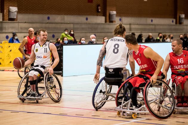 Europameisterschaft Rollstuhlbasketball 07.12.2021 MADRID, SPANIEN 7. Dezember - Rollstuhlbasketball, Deutschland gegen Schweiz Herren, an Tag 4 der Europameisterschaft Rollstuhlbasketball am 07.12.2021 in Polid. Municipal Marques de Samaranch in Madrid, Spanien. Jan Sadler (Deutschland, 11) Copyright: xBEAUTIFULxSPORTS Wunderlx