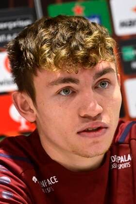 ANTWERP, BELGIUM - DECEMBER 08 : Samuel Marqus Lloyd Vines defender of Antwerp FC pictured during a press conference, PK, Pressekonferenz of Royal Antwerp FC prior to their Europa League game against Olympiacos on December 8, 2021 in Antwerp, Belgium, 8 12 2021 ( media activities Royal Antwerp - Europa League PhotoNews Panoramic 