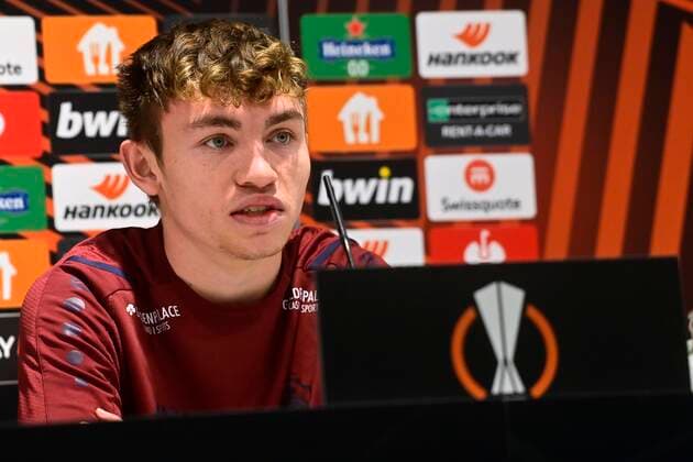 ANTWERP, BELGIUM - DECEMBER 08 : Samuel Marqus Lloyd Vines defender of Antwerp FC pictured during a press conference, PK, Pressekonferenz of Royal Antwerp FC prior to their Europa League game against Olympiacos on December 8, 2021 in Antwerp, Belgium, 8 12 2021 ( media activities Royal Antwerp - Europa League PhotoNews Panoramic 
