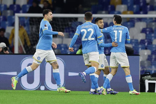 Photo Alessandro Garofalo LaPresse December 09, 2020 Naples, Italy soccer Napoli vs Leicester City - Europa League 2021 2022 - Diego Armando Maradona stadium. In the pic: Adam Ounas (SSC Napoli); celebrates after scoring goal 1-0  Copyright: xAlessandroxGarofalo LaPressex