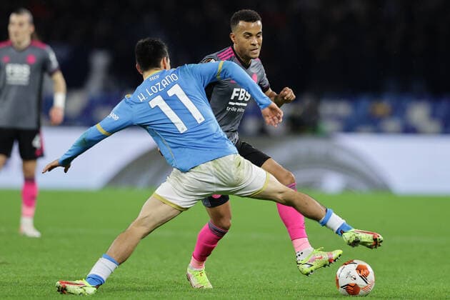 Photo Alessandro Garofalo LaPresse December 09, 2020 Naples, Italy soccer Napoli vs Leicester City - Europa League 2021 2022 - Diego Armando Maradona stadium. In the pic: Ryan Bertrand (Leicester City FC)Hirving Lozano (SSC Napoli);  Copyright: xAlessandroxGarofalo LaPressex