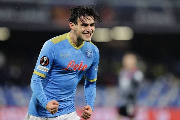 Photo Alessandro Garofalo LaPresse December 09, 2020 Naples, Italy soccer Napoli vs Leicester City - Europa League 2021 2022 - Diego Armando Maradona stadium. In the pic: Eljif Elmas (SSC Napoli); celebrates after scoring goal 3-2  Copyright: xAlessandroxGarofalo LaPressex