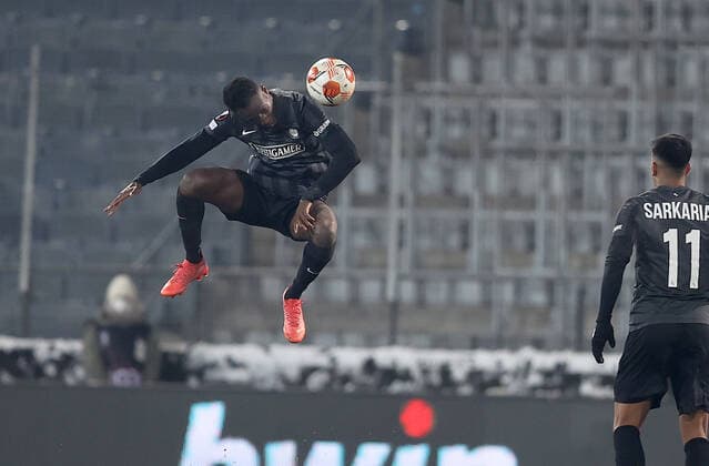 SOCCER - UEFA EL, Sturm vs Monaco GRAZ,AUSTRIA,09.DEC.21 - SOCCER - UEFA Europa League, group stage, SK Sturm Graz vs AS Monaco. Image shows Kelvin Yeboah (Sturm).  GEPAxpictures xMJxPaul