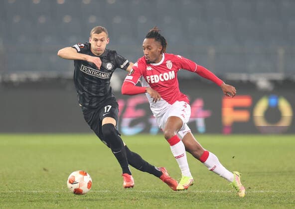 SOCCER - UEFA EL, Sturm vs Monaco GRAZ,AUSTRIA,09.DEC.21 - SOCCER - UEFA Europa League, group stage, SK Sturm Graz vs AS Monaco. Image shows Jakob Jantscher (Sturm) and Gelson Martins (Monaco) .  GEPAxpictures xChrisxBauer
