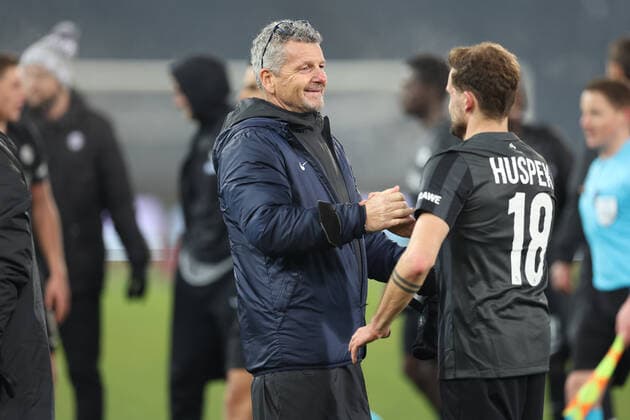SOCCER - UEFA EL, Sturm vs Monaco GRAZ,AUSTRIA,09.DEC.21 - SOCCER - UEFA Europa League, group stage, SK Sturm Graz vs AS Monaco. Image shows Mathias Berthold and Philipp Huspek (Sturm) .  GEPAxpictures xChrisxBauer
