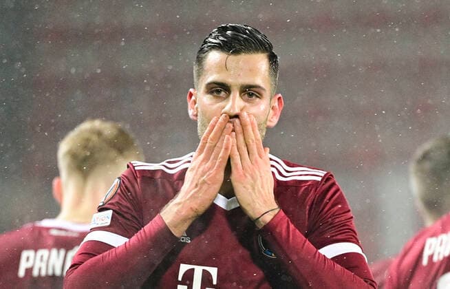 David Hancko of Sparta celebrates a goal during the UEFA Europa League group A soccer match Sparta Praha vs Brondby Copenhagen in Prague, Czech Republic, December 9, 2021. (CTKxPhoto RomanxVondrous) CTKPhotoP2021120910264 