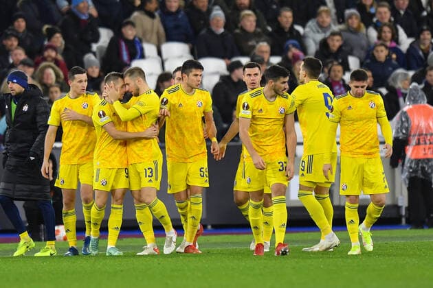 Football - UEFA Europe League - Group H - Round Six - West Ham United vs Dinamo Zagreb - London Stadium - Thursday 9th December 2021. Dinamo Zagreb s Mislav Orsic (99) celebrates scoring the opening goal. COLORSPORT Ashley Western 