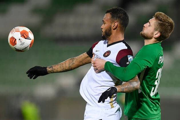 FCMs Junior Brumado during the UEFA Europa League Group F football match between PFC Ludogorets and FC Midtjylland on December 9, 2021 at the Ludogorets Arena in Razgrad. Photo by Alex Nicodim Ritzau Scanpix , Razgrad Copyright: RitzauxScanpix AlexxNicodimx spdk20211209-213854-L