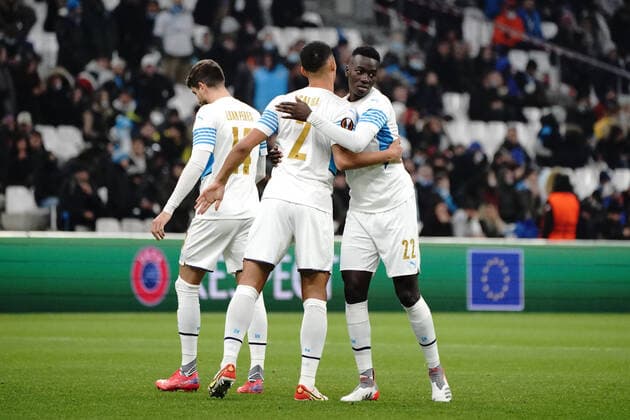 Pape Gueye (Olympique de Marseille) - William Saliba (Olympique de Marseille) FOOTBALL : Olympique de Marseille vs Lokomotiv de Moscou - League Europa - Marseille - 09 12 2021 NorbertScanella Panoramic 