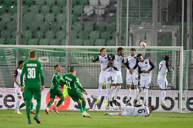 Action during the UEFA Europa League Group F football match between PFC Ludogorets and FC Midtjylland on December 9, 2021 at the Ludogorets Arena in Razgrad. Photo by Alex Nicodim Ritzau Scanpix , Razgrad Copyright: RitzauxScanpix AlexxNicodimx spdk20211209-215228-L