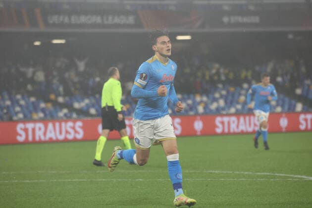 December 9, 2021, Naples, Campania, Italy: Eljif Elmas of Napoli scores the third goal of Napoli which will be used for the final victory and the passage to the 16th of the Europa League final..During the Europa League Football match SSC Napoli vs FC Leicester City on December 09, 2021 at the Diego Armando Maradona stadium in Naples..In Picture: Naples Italy - ZUMAs236 20211209_zap_s236_054 Copyright: xFabioxSassox