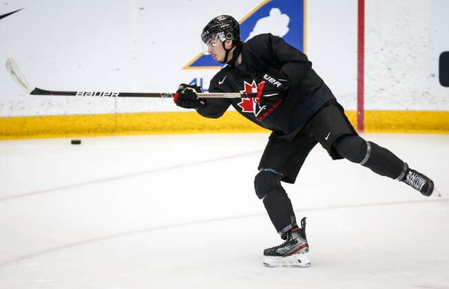 December 11, 2021, Calgary, AB, CANADA: Xavier Bourgault shoots a puck during a practice at the Canadian World Junior Hockey Championships selection camp in Calgary, Alta., Saturday, Dec. 11, 2021. Xavier Bourgault  - ZUMAc35_ 20211211_zaf_c35_016 Copyright: xJeffxMcintoshx