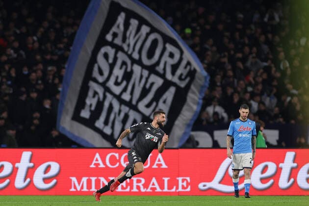 Sport Themen der Woche KW49 Sport Bilder des Tages Patrick Cutrone of Empoli FC celebrates after scoring the goal of 0-1 during the Serie A football match between SSC Napoli and Empoli FC at Diego Armando Maradona stadium in Napoli (Italy), December 12th, 2021. Photo CesarePurini Insidefoto cesarexpurini