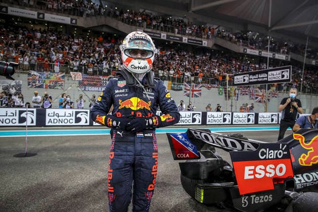 33 Max Verstappen (NED, Red Bull Racing) celebrates becoming the 2021 Drivers World Champion, F1 Grand Prix of Abu Dhabi at Yas Marina Circuit on December 12, 2021 in Abu Dhabi, United Arab Emirates. (Photo by HOCH ZWEI) Abu Dhabi United Arab Emirates