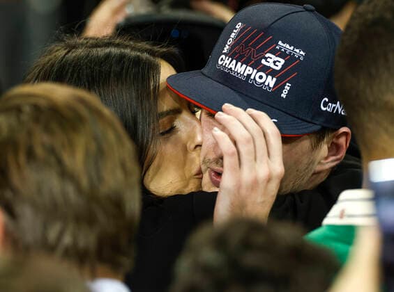 33 Max Verstappen (NED, Red Bull Racing) celebrates becoming the 2021 Drivers World Champion with his girlfriend Kelly Piquet, F1 Grand Prix of Abu Dhabi at Yas Marina Circuit on December 12, 2021 in Abu Dhabi, United Arab Emirates. (Photo by HOCH ZWEI) Abu Dhabi United Arab Emirates
