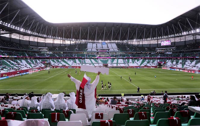 FIFA Fußball WM 2022, Education City Stadium Education Stadion FIFA Arab Cup 2021 in Qatar Spiel Oman - Katar 1 : 2 im Education Stadion am 03.12.2021 in Ar Rayyan in Katar *** Education Stadium FIFA Arab Cup 2021 in Qatar Match Oman Qatar 1 2 at Education Stadium on 03 12 2021 at Ar Rayyan in Qatar