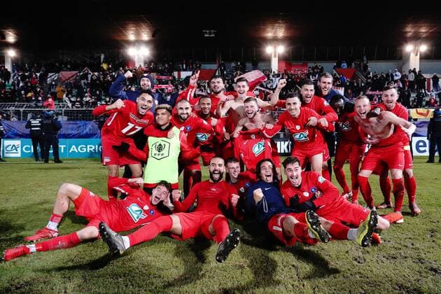 Joie fin de match AS Cannes FOOTBALL : AS Cannes vs Dijon FCO - 32 eme de finale de Coupe de France - Cannes - 18 12 2021 NorbertScanella Panoramic 