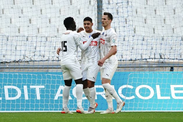 Joie - Luis Henrique Tomaz De Lima (Olympique de Marseille) - Krystian Arkadiusz Milik (Olympique de Marseille) - Bamba Dieng (Olympique de Marseille) FOOTBALL : OM vs Cannet Rocheville - 32 eme de finale de Coupe de France - Marseille - 19 12 2021 NorbertScanella Panoramic 