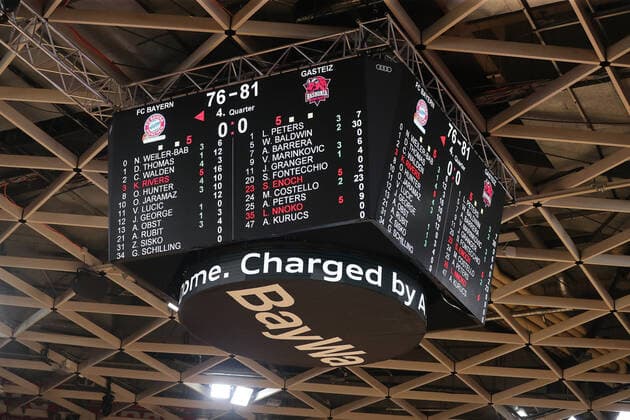 Sport Bilder des Tages Anzeigetafel zeigt den Endstand der Partie GER, FC Bayern Basketball vs. Baskonia Vitoria-Gasteiz, Basketball, EuroLeague, Saison 2021 2022, 23.12.2021, GER, FC Bayern Basketball vs. Baskonia Vitoria-Gasteiz, Basketball, EuroLeague, Saison 2021 2022, 23.12.2021, Muenchen Copyright: xEIBNER MarcelxEngelbrechtx EP_EER
