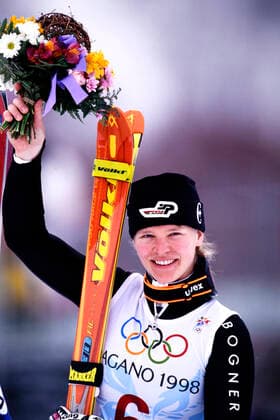 SEIZINGER Katja GER 3.Platz Riesenslalom Olympische Winterspiele 1998 in Nagano Japan vom 07. - 22. 02 1998 am 20.02.1998 in Nagano *** SEIZINGER Katja GER 3rd place Giant Slalom Olympic Winter Games 1998 in Nagano Japan from 07 22 02 1998 on 20 02 1998 in Nagano