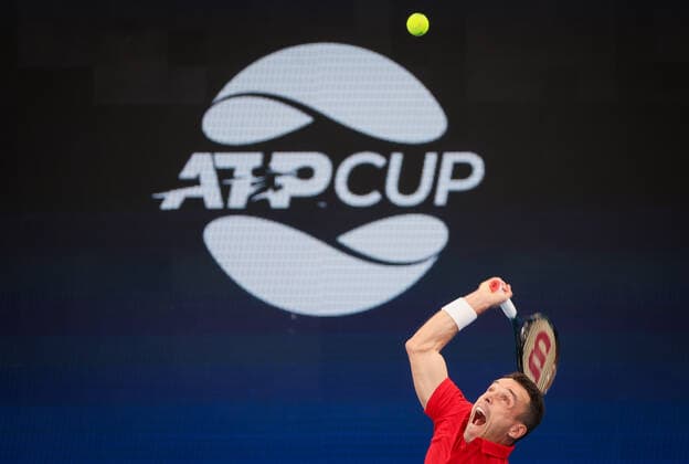 TENNIS ATP, Tennis Herren CUP, Roberto Bautista Agut of Team Spain serves during his match against Cristian Garin of Team Chile during Day 1 of the ATP Cup tournament at Ken Rosewall Arena in Sydney, Saturday, January 1, 2022. ( NO ARCHIVING, EDITORIAL USE ONLY, NO USE IN BOOKS WITHOUT CONSENT SYDNEY NSW AUSTRALIA  Copyright: xDAVIDxGRAYx 20220101001610096146