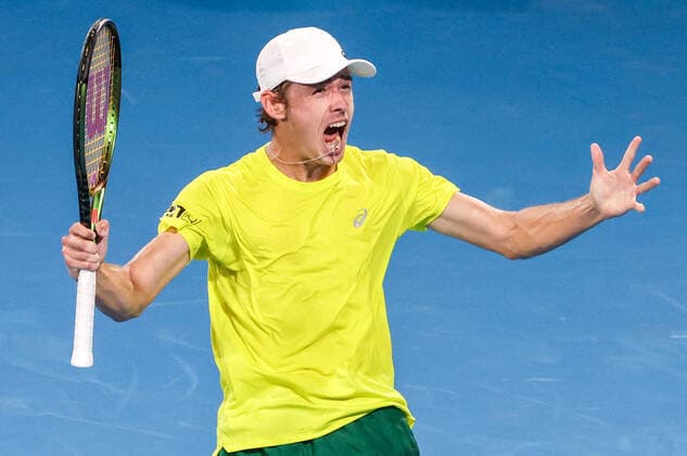 TENNIS ATP, Tennis Herren CUP, Alex De Minaur of Team Australia reacts after winning his match against Matteo Berrettini of Team Italy on day 2 of the ATP Cup tennis tournament at Qudos Arena in Sydney, Sunday, January 2, 2022. ( NO ARCHIVING, EDITORIAL USE ONLY, NO USE IN BOOKS WITHOUT CONSENT SYDNEY NSW AUSTRALIA  Copyright: xDAVIDxGRAYx 20220102001610313728