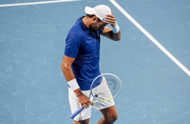 TENNIS ATP, Tennis Herren CUP, Matteo Berrettini of Team Italy reacts during his match against Alex De Minaur of Team Australia on day 2 of the ATP Cup tennis tournament at Qudos Arena in Sydney, Sunday, January 2, 2022. ( NO ARCHIVING, EDITORIAL USE ONLY, NO USE IN BOOKS WITHOUT CONSENT SYDNEY NSW AUSTRALIA  Copyright: xDAVIDxGRAYx 20220102001610314893