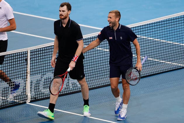 Jamie Murray and Daniel Evans of Team Great Britain celebrate defeating Alexander Zverev and Kevin Krawietz of Team Germany during the ATP, Tennis Herren Cup at Qudos Bank Arena, Sydney Olympic Park Tennis Centre, Sydney, Australia on 2 January 2022. Copyright: xPeterxDovganx 30460173