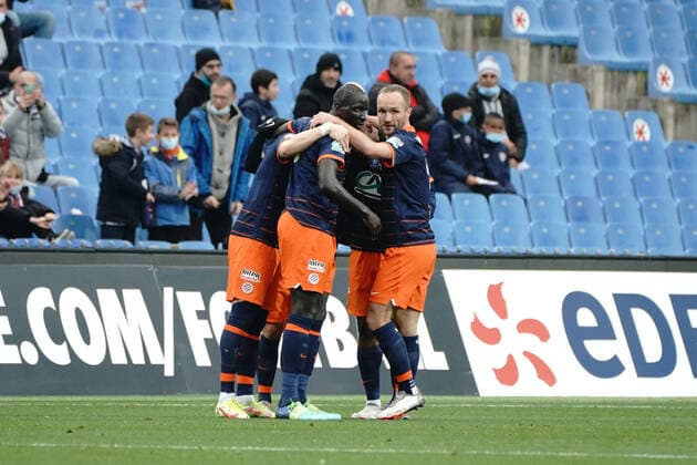 Joie - Equipe de Montpellier FOOTBALL : Montpellier vs Strasbourg - 16eme de finale de coupe de France - Montpellier - 02 01 2022 NorbertScanella Panoramic 