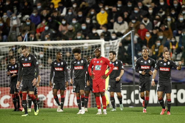 Joie des joueurs de l AS Monaco apres le but de Kevin Volland (AS Monaco) FOOTBALL : 16e finale de la Coupe de France - Quevilly-Rouen vs AS Monaco - 02 01 2022 AurelienMorissard Panoramic 