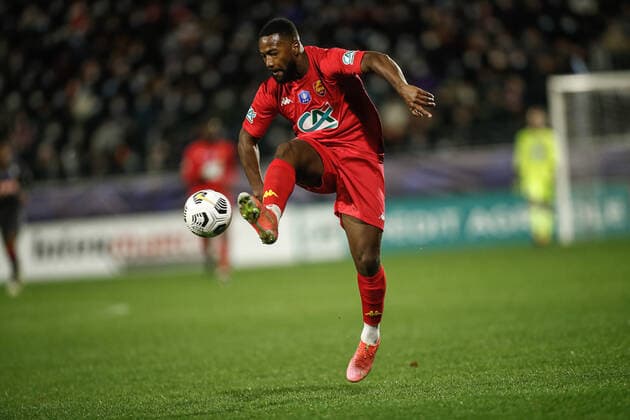 Duckens Nazon (Quevilly-Rouen) FOOTBALL : 16e finale de la Coupe de France - Quevilly-Rouen vs AS Monaco - 02 01 2022 AurelienMorissard Panoramic 