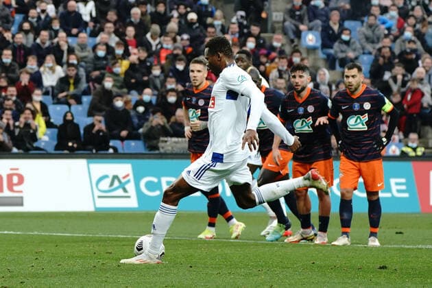 Penalty - Mouhamadou Habibou Diallo (Strasbourg) FOOTBALL : Montpellier vs Strasbourg - 16eme de finale de coupe de France - Montpellier - 02 01 2022 NorbertScanella Panoramic 
