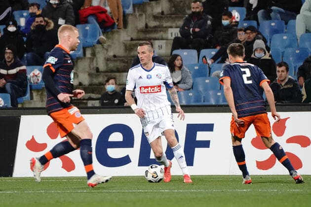 Dimitri Lienard (Strasbourg) FOOTBALL : Montpellier vs Strasbourg - 16eme de finale de coupe de France - Montpellier - 02 01 2022 NorbertScanella Panoramic 