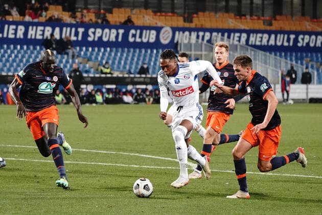 Lebo Mothiba (Strasbourg) FOOTBALL : Montpellier vs Strasbourg - 16eme de finale de coupe de France - Montpellier - 02 01 2022 NorbertScanella Panoramic 