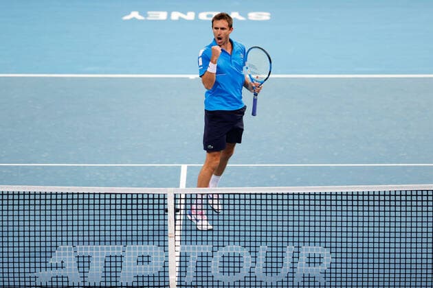 Edouard Roger-Vasselin of Team France celebrates a point in the doubles during the ATP, Tennis Herren Cup at Qudos Bank Arena, Sydney Olympic Park Tennis Centre, Sydney, Australia on 4 January 2022. Copyright: xPeterxDovganx 30460254