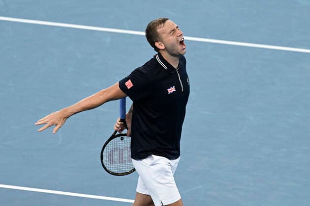 4th January 2022: Ken Rosewall Arena, Sydney Olympic Park, Sydney, Australia; ATP, Tennis Herren Cup tennis tournament, Day 4 Canada versus Great Britain; Daniel Evans of Team Great Britain reacts after defeating Denis Shapovalov of Team Canada  ActionPlus12353172 NigelxOwen