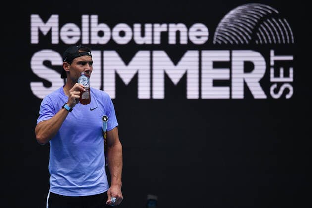 TENNIS MELBOURNE SUMMER SET, Rafael Nadal of Spain trains during a practice session on Day 3 of the Melbourne Summer Set tennis tournament at Melbourne Park in Melbourne, Wednesday, January 5, 2022. ( NO ARCHIVING, EDITORIAL USE ONLY, NO USE IN BOOKS WITHOUT CONSENT MELBOURNE VIC AUSTRALIA  Copyright: xJAMESxROSSx 20220105001610897901