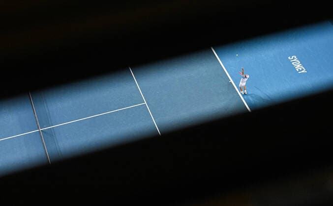 Mandatory Credit: Photo by James Gourley Shutterstock (12683878ay) Diego Schwartzman of Team Argentina serves during the ATP, Tennis Herren Cup Group Match against Team Poland ATP Cup, Tennis, Qudos Bank Arena, Sydney, Australia - 05 Jan 2022 ATP Cup, Tennis, Qudos Bank Arena, Sydney, Australia - 05 Jan 2022  Copyright: xJamesxGourley Shutterstockx 12683878ay